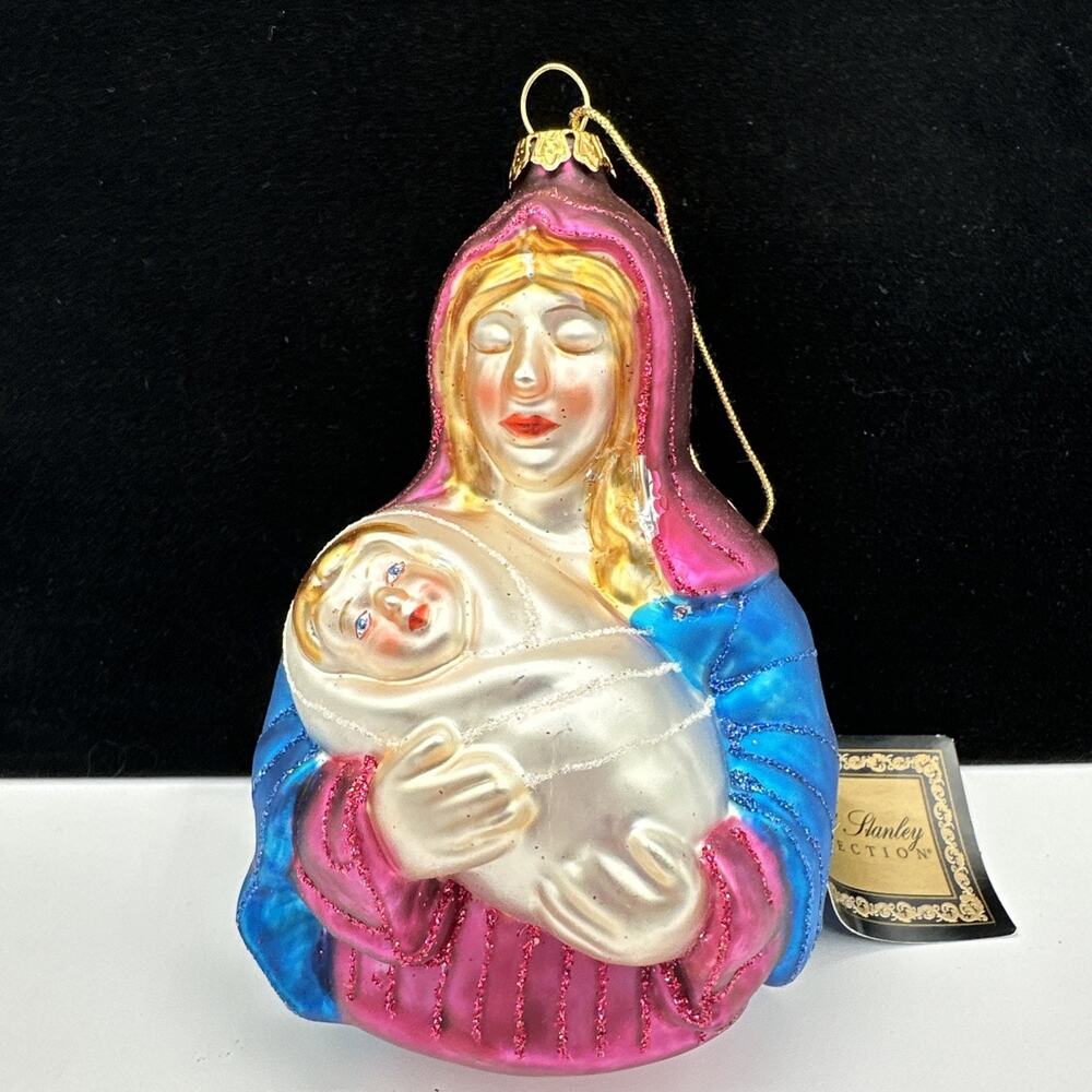 Vintage Blown Glass Mary Baby Jesus Madonna Ornament Robert Stanley 2005